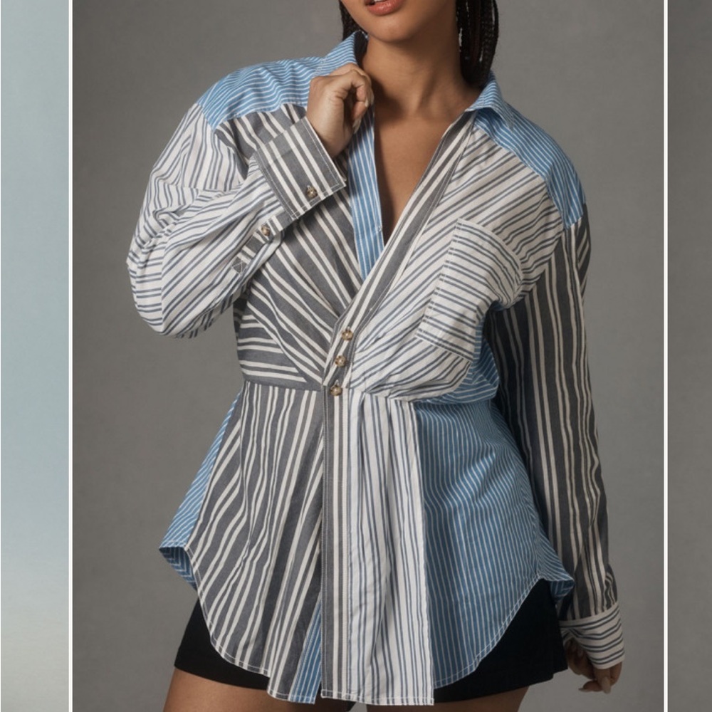 Pilcro Blue and White Striped Button Down Shirt - Picture 5 of 5